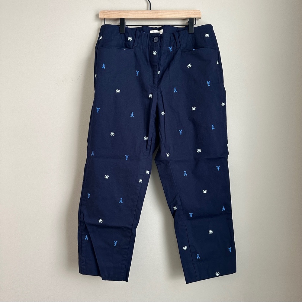Talbots Embroidered Pants Women’s 14W Navy Blue Lobster Crab Stretch Cotton